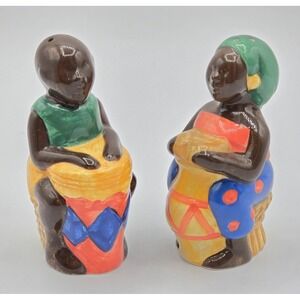 Avon African/Caribbean Dancer And Drummer Salt And Pepper Shaker Set